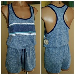 SO ACTIVE ROMPER BLUE SPORTY SNIT Short Tank Striped Racer back Sporty